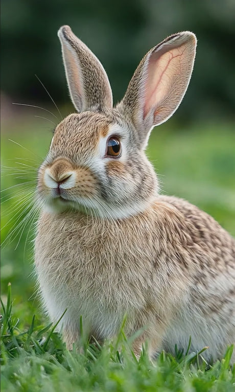 Soft fluffy rabbit with twitching ears and gentle movements in natural outdoor setting